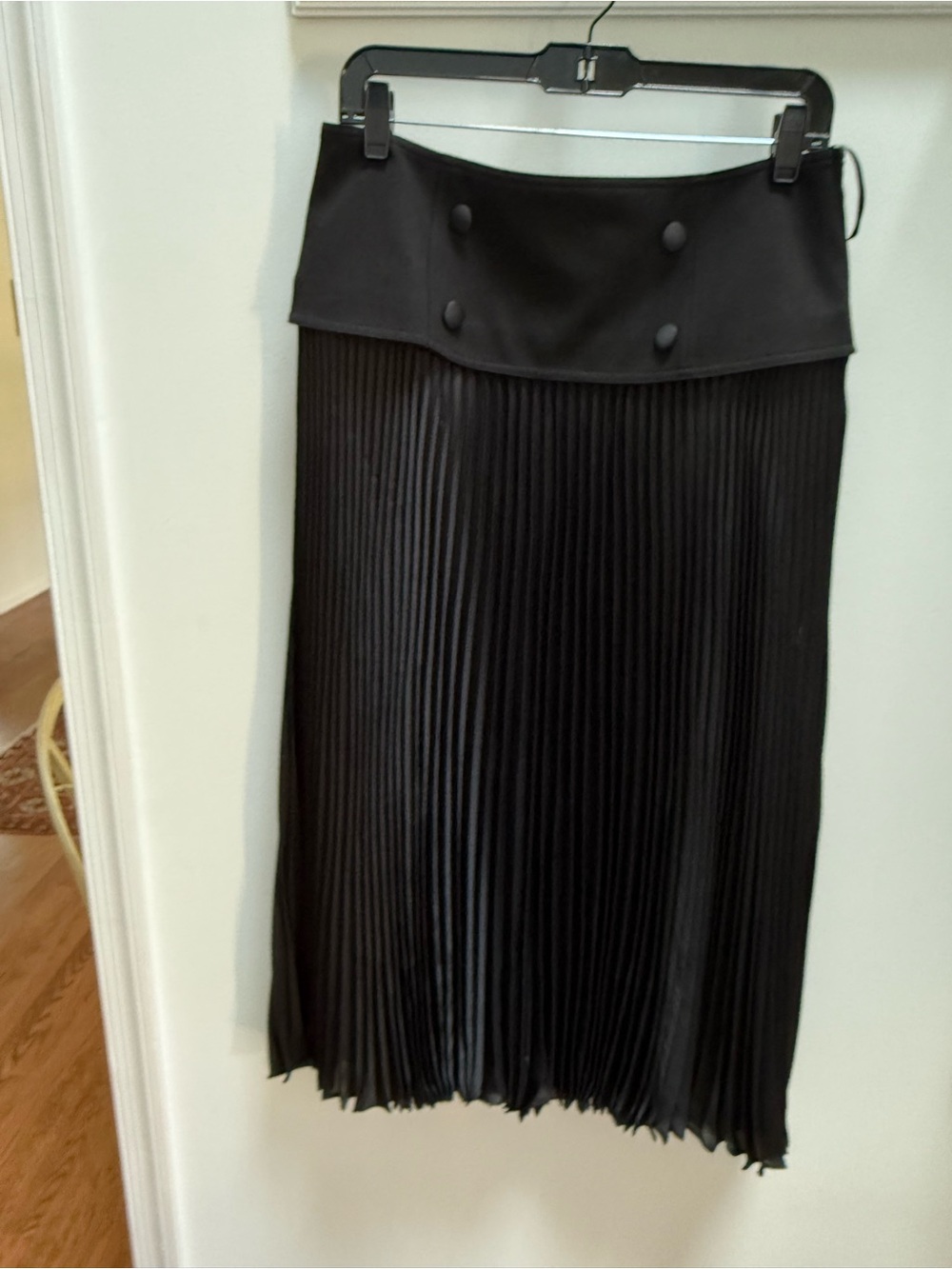 Classic Black Pleated Midi Skirt with Buttoned Waistband NWT